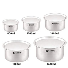 Kuber Industries Stainless Steel Dinner Plates and Tope/Patila/Cookware with Lids | Gas Stove and Induction Friendly | 5 Pcs Tope Set (800ml, 1L, 1.4L, 1.9L, and 2.4L) and Dinner Plates Set of 6 (diameter-29cm) | Induction Friendly | Rust Proof, Easy to