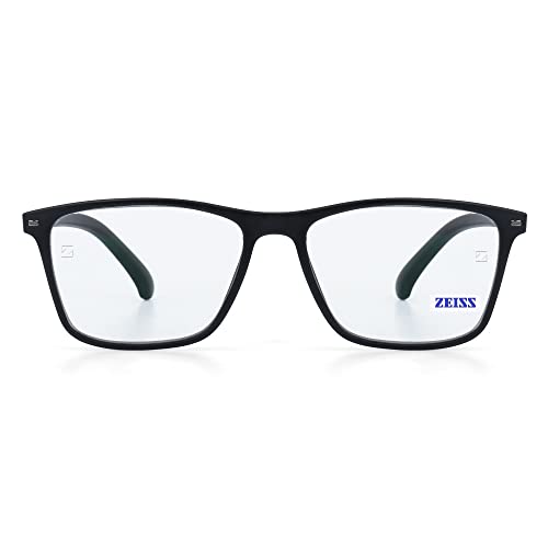 Intellilens Featuring ZEISS DriveSafe 1.5 Index Plano Square Unisex Anti Glare Blue Cut with UV Protection Full Frame Spectacles Glasses For Mobile Laptop Tablet Computer & Driving - ( Zero Power, Black )