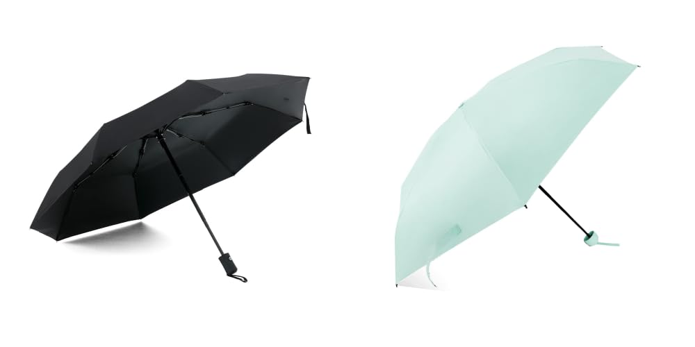 ABSORBIA Unisex 3X Folding Umbrella Black and 5X Folding Umbrella Light Green(Pack of 2), For Rain & Sun Protection and also windproof | Double Layer Folding Portable Umbrella with Cover