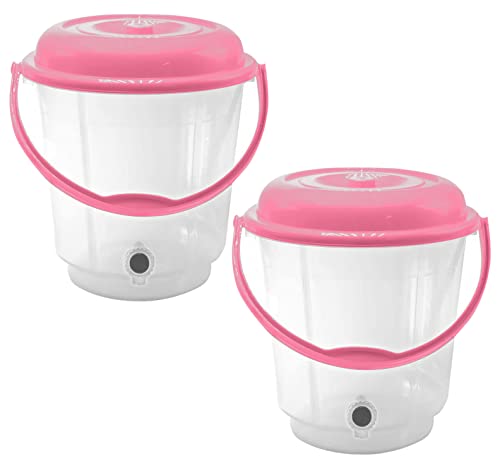 Kuber Industries Multipurposes Plastic Transparent Bucket with Lid & Tap System for Home Cleaning & Save Water, 18Ltr. (Pink)