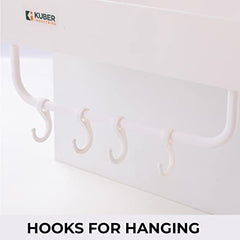 Homestic Bathroom & Kitchen Organizer with Hooks for Hanging Kitchen & Bathroom Accessories|Multipurpose Rectangular Wall Shelves|Self-Adhesive PP|A2912|Pack of 2|White