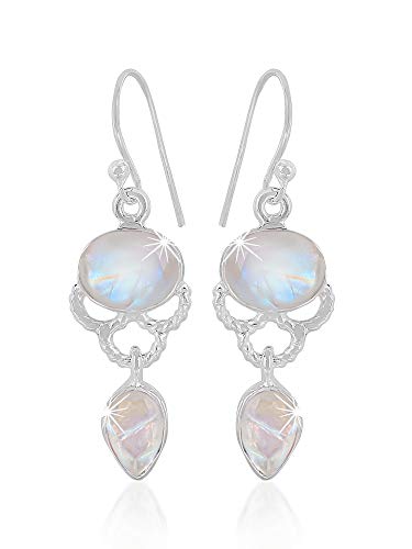 Yellow Chimes Gemstone Rainbow Moonstone 925 Sterling Silver Hallmark and Certified Purity Drop Earrings for Women and Girls