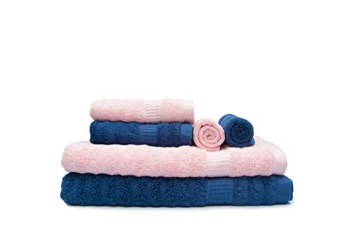 Mush Bamboo Towel: Ultra Soft, Absorbent - 600 GSM 6 Piece Couple Set (Sky Blue) (Pink & Navy Blue, 2)