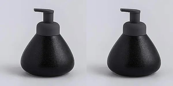 USHA SHRIRAM Soap Dispenser Bottle | Ceramic Soap & Lotion Dispenser Set | Kitchen Dish Soap Pump Dispenser Set | Hand Shower Washing Soap Dispenser (360ml - Design 1 - Black, Pack of 2)