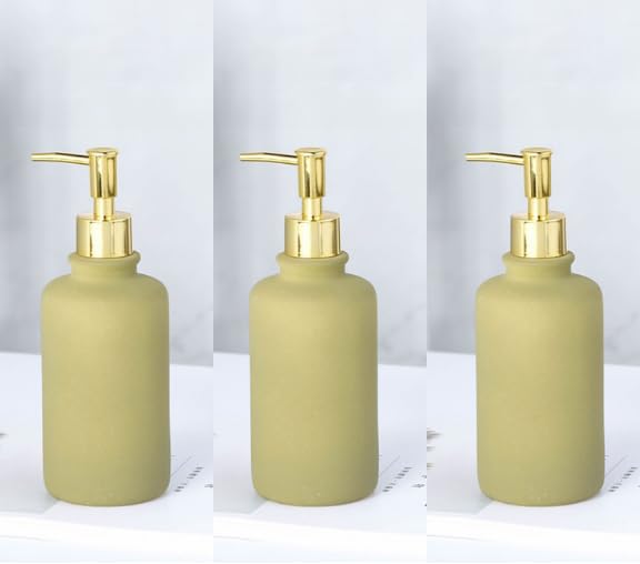 UMAI Liquid Soap Dispenser | Stoneware | Bathroom Sanitizer, Lotion, Shampoo Dispenser | Ceramic Handwash Bottle for Kitchen | Soap Dispenser for Wash Basin | Bathroom Accessories (Pack of 3)