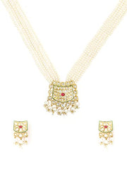 Yellow Chimes Traditional Jewellery Set for Women White Kundan Pearl Necklace Set Gold Plated Multilayered Jewellery Set for Women and Girls