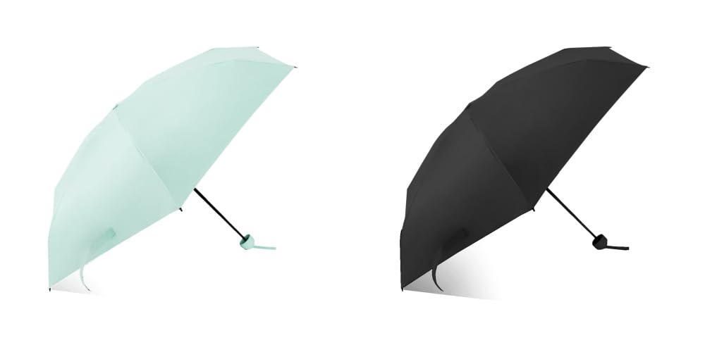 ABSORBIA 5X Folding Umbrella Light Green and Black(pack of 2), For Rain & Sun Protection and also windproof | Double Layer Folding Portable Umbrella with Cover |Fancy and Easy to Travel