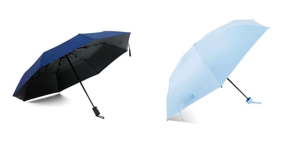 ABSORBIA 3X Folding Umbrella Navy Blue and 5X Folding Umbrella Light Blue(Pack of 2), For Rain & Sun Protection and also windproof | Double Layer Folding Portable Umbrella with Cover