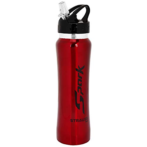 STRAUSS Spark Stainless-Steel Bottle | Leak-Proof Water Bottle | Water Bottle for Travel, Hiking, Trekking, Home, Office & School | Non-Toxic & BPA Free Steel Bottles | 750 ml,(Metal Finish Red)