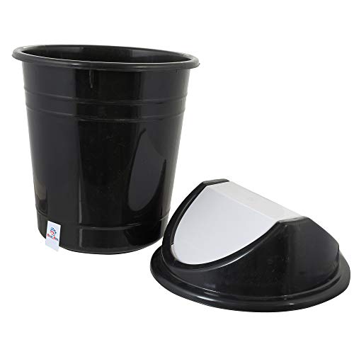 Heart Home Plastic Medium Size Swing Lid Garbage Waste Dustbin for Home, Office, Factory, 10 Liters (Black & White)-HEART10214