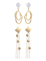 Yellow Chimes Latest Collection Gold Plated Geometric Design Hoop Dangle Earrings Combo for Women and Girls Design 1