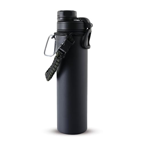 The Better Home Insulated Water Bottle for Gym Kids Office|Thermos Stainless Steel Vacuum Insulated Flask with Rope and Carabiner 18hrs Hot Water Bottle for Boys and Girls | 720ml (Black)