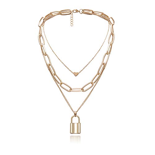 Yellow Chimes Trendy Fashion Multilayered Key Heart Locket Gold Plated Alloy Chain Choker Necklace for Women and Girls