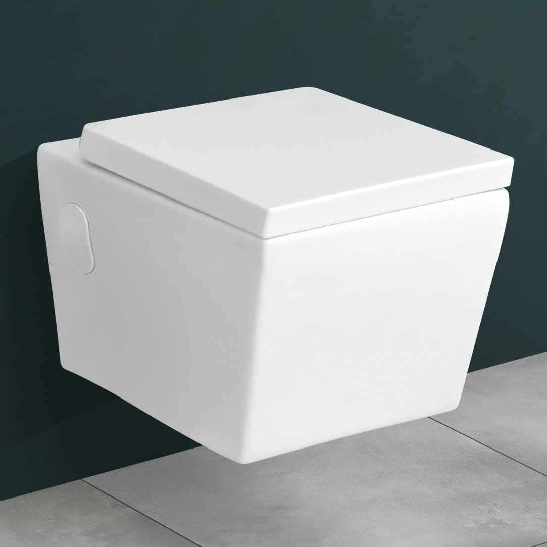 Plantex Platinium Ceramic Wall Hung Western Toilet/Water Closet/Commode With Soft Close Toilet Seat - P Trap (White)