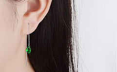Yellow Chimes Earrings for Women & Girls | Fashion Green Crystal Stone Long Chain Threaded Dangler | Silver Tone Chain Earring | Western Thread Earrings | Birthday & Anniversary Gift
