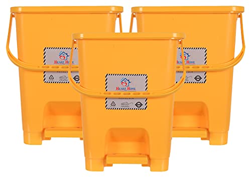 Heart Home Square Premium Plastic Pedal Dustbin with Lid for Home/Kitchen/Office 10 Ltr (Yellow)-Pack of 3
