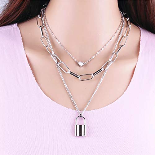 Yellow Chimes Layered Necklace for Women Choker Necklace Silver-Plated Western Key Heat Locket Multi layered Chain Necklace for Women and Girls