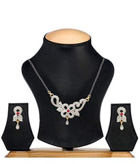Yellow Chimes Exclusive Floral Design Crystal Black Bead MangalSuthra with Earrings for Women