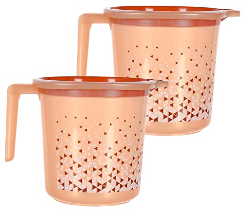 Kuber Industries Tinted Print Multiuses Lightweight, Unbreakable Plastic Bathroom Mug 1.5 Litre Pack of 2 (Brown)-46KM0228
