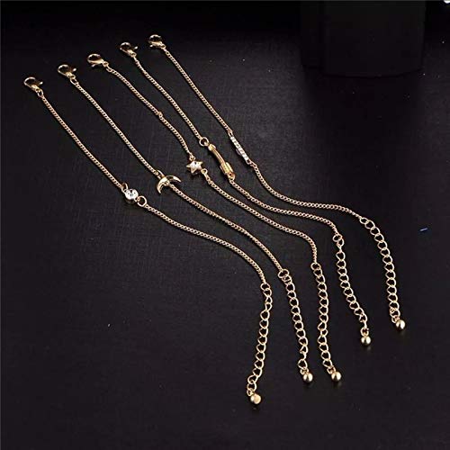 Yellow Chimes Combo of 5 Pcs/Set Star Moon Arrow and Crystal Chain Gold Plated Charm Bracelet for Women and Girl's