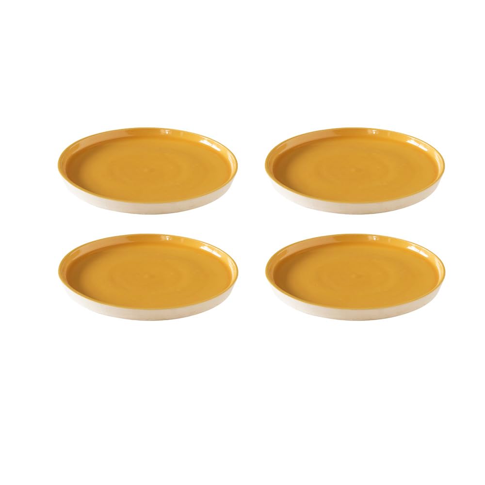 Ellementry Amber Love Ceramic Dinner Plate | Dishwasher & Microwave Safe | Food Grade | Dinnerware | Bone-Ash Free | Crockery for Dining & Gifting | Kitchen Accessories Items (Pack of 4)
