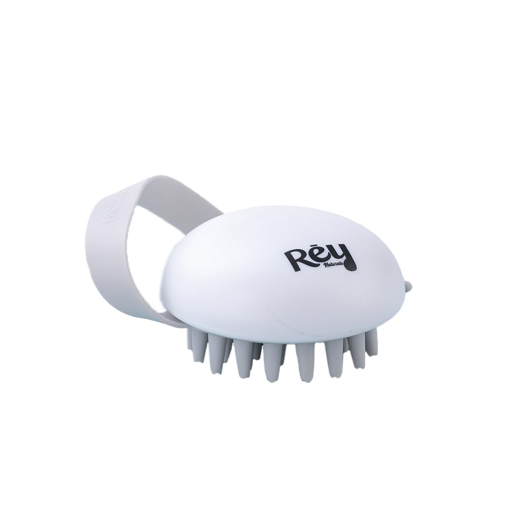 Rey Naturals Hair Scalp Massager Shampoo Brush for Men and Women -Hair Growth, Scalp Care, and Relaxation - Soft Bristles for Gentle Massage - White Color