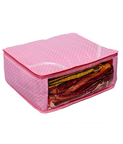 Kuber Industries Polka Dots Cotton Saree Cover, Pink