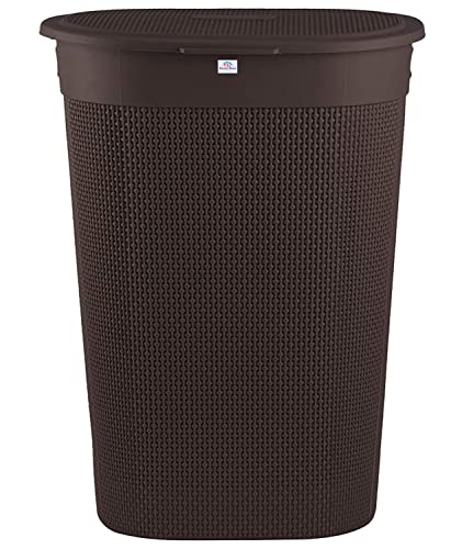 Heart Home Slim Durable Lightweight Plastic Laundry Basket, Storage Organizer With Lid, 55 Ltr. (Brown)-46HH0456