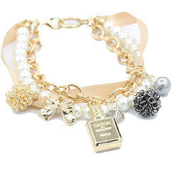 Yellow Chimes Exclusive Stylish Bowknot Multilayer Pearl Gold Plated Charm Bracelet for Women and Girls