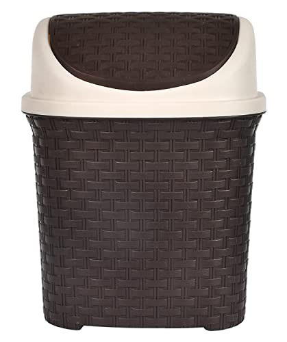 Heart Home Plastic Dustbin, Garbage Bin, Trash Can, Waste Bin With Swing Lid 7 Litre (Brown)-47HH0705