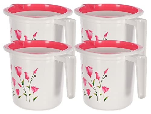 Kuber Industries Floral Print Plastic Bathroom Mug 1.5 Litre Pack of 4 (Pink)-46KM0187