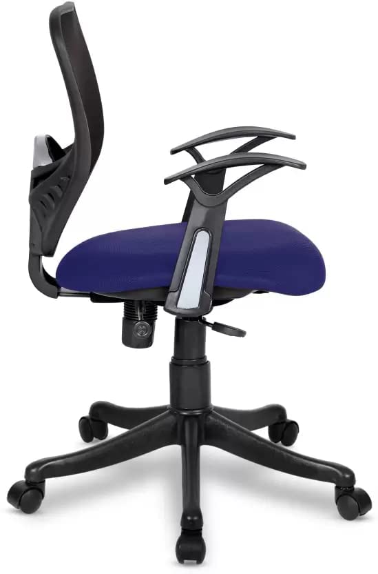 SAVYA HOME Delta Executive Ergonomic Mesh Office Chair| Upholstered Spacious Seat with T Type armrest Provides Better Comfort|Push Back Tilt Feature|Mid Back (Blue,Qty1)