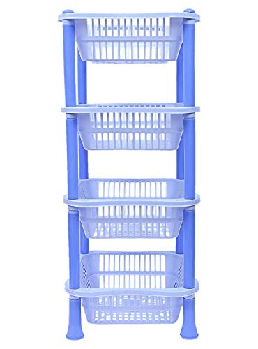 Kuber Industries Multiuses 4-Tier Square Plastic Storage Basket/Organizer for Kitchen, Laundry Room, Bathroom, Office (Blue)-50KM01720
