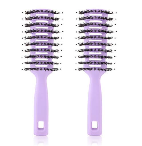 UMAI Round Vented Hair Brush for Quick Drying & Pain Free Detangling | Smoothens | Stylish design | Flexible Nylon Bristles | Suitable for all Hair types (Purple, Pack of 2)