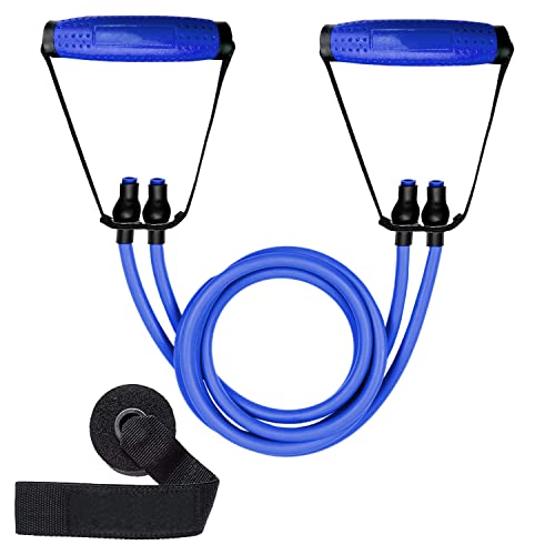 Strauss Double Resistance Tube | Door Anchor for Exercise & Stretching | Gym Equipment for Strength Training, Home Gym Workouts with Carry Bag | 45 Kg,(Blue)