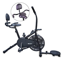 Reach AB-110 BHT Air Bike Exercise Cycle with Moving or Stationary Handle | with Back Support Seat + Side Handle + Twister | Adjustable Resistance with Cushioned Seat | Fitness Cycle for Home Gym