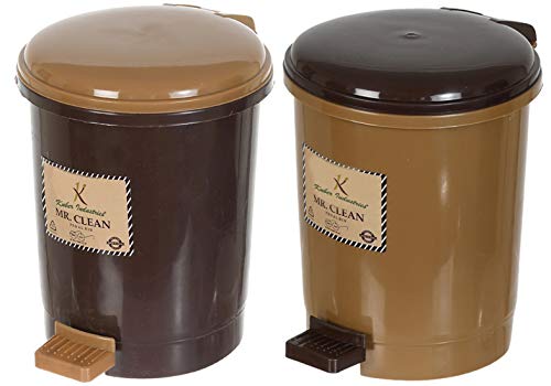 Kuber Industries Tiny Countertop Trash Bin, Mini Desktop Garbage Bin with Padal (Brown & Coffee)-Pack of 2 (HS_36_KUBMART018549)