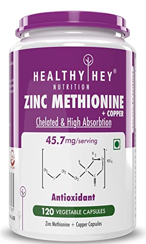 Healthyhey Nutrition Zinc Methionine Plus Copper, Supports Immune and Antioxidant Protection - 120 Veg Capsules