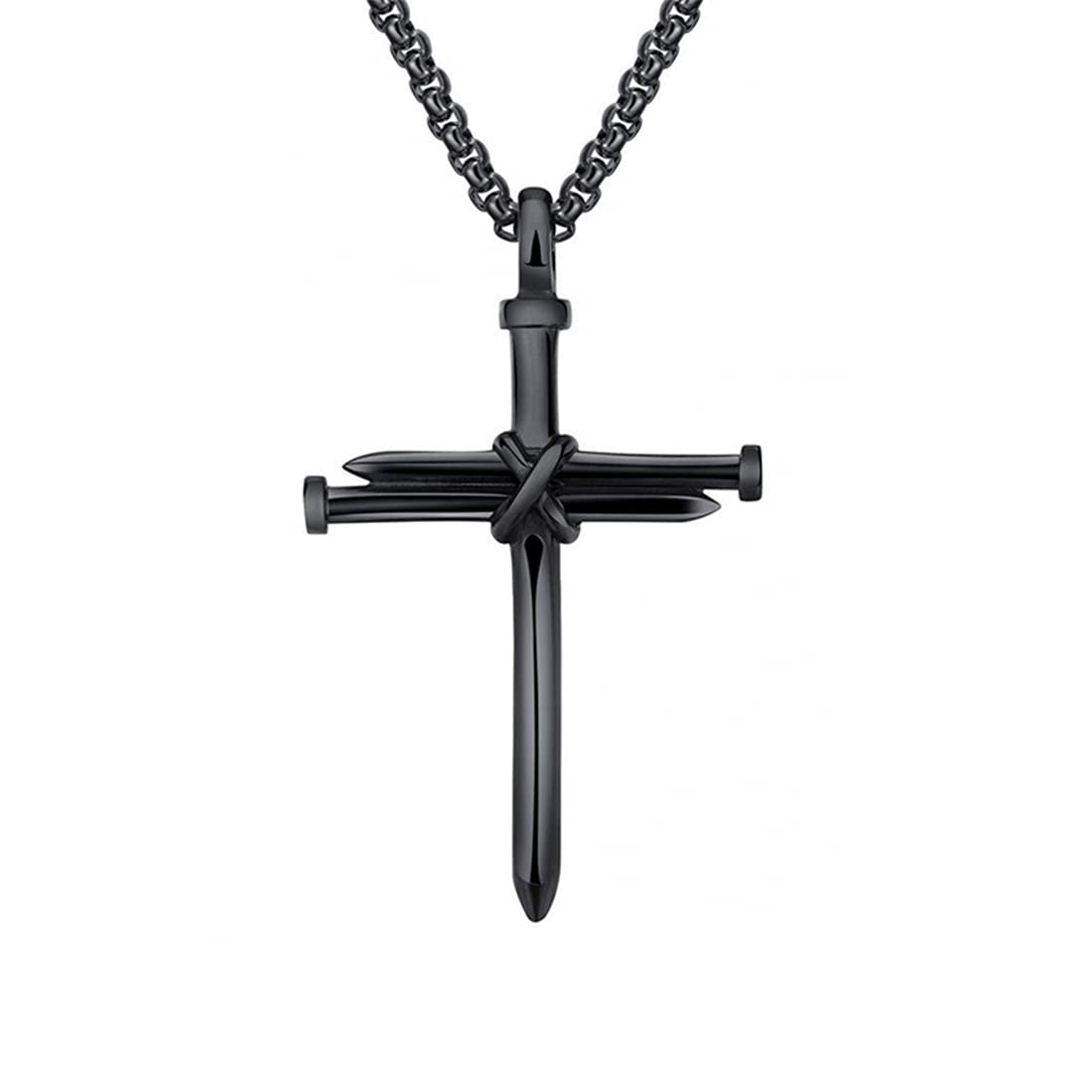 Men's Black Diamond Cross Necklace 1/4 ct tw Black & Blue Ion-Plated  Stainless Steel 24