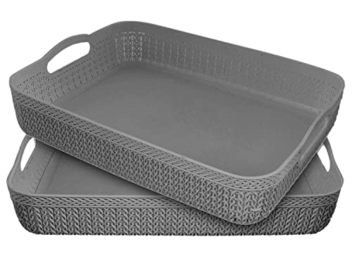 Kuber Industries Q-4 Designer Plastic Storage Basket For Store Fruits, Vegetables, Magazines, Cosmetics, Stationary Pack of 2 (Grey)-50KM01582