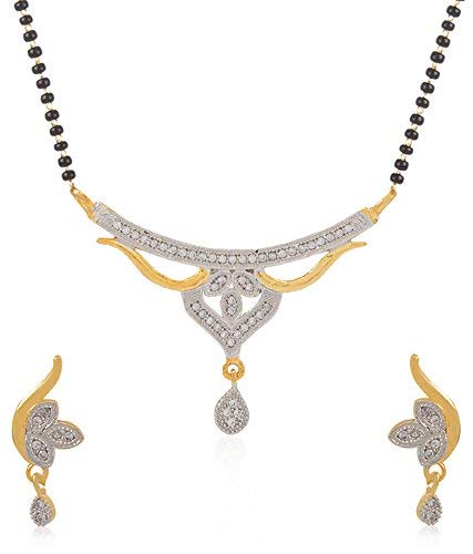 Yellow Chimes Exclusive Floral Design Crystal Black Bead MangalSuthra with Earrings for Women