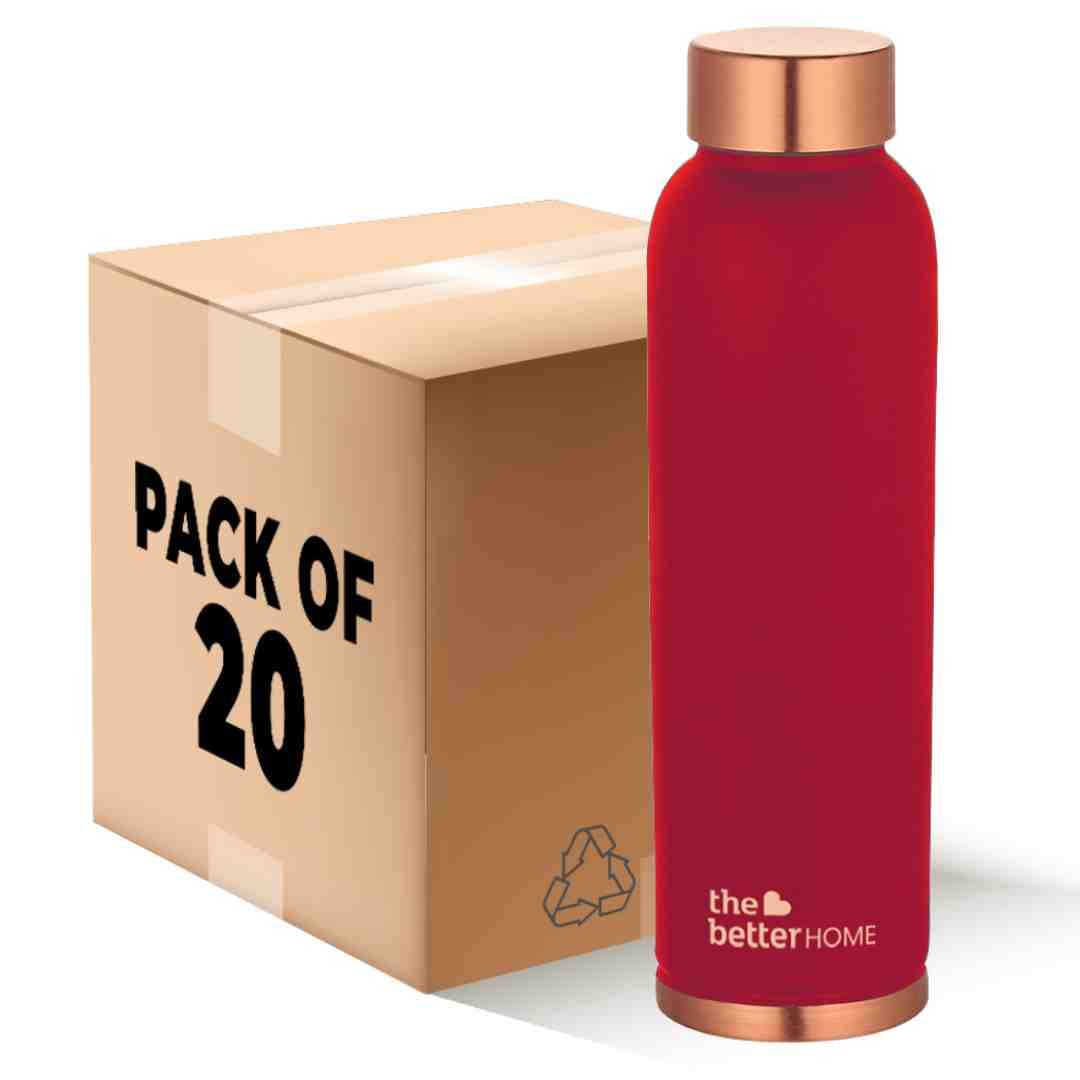 The Better Home Copper Water Bottle 1 Litre(20Pcs) BPA Free Leak Proof Bottle for School Kids | Non Plastic Bottles for Office 1+ Litre Capacity | Water Bottal | Dr Copper Water Bottle-Maroon