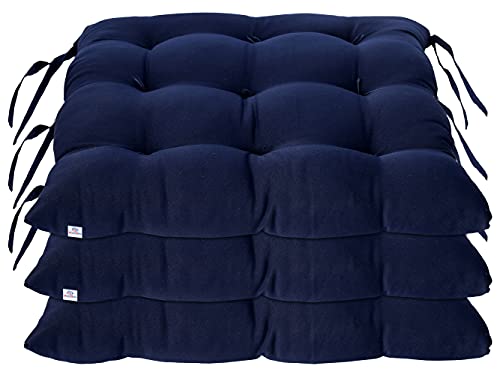 Heart Home Microfiber Square Chair Pad/Cushion for Office, Home or Car Sitting with Ties-Pack of 3, 18 * 18 Inch (Navy Blue), (Model: HS_37_HEARTH020853)