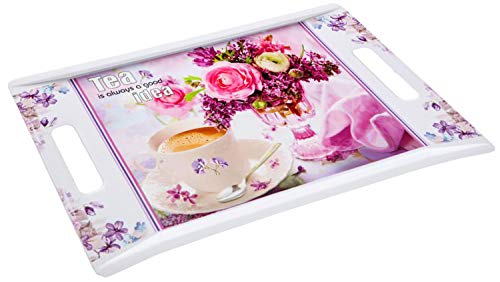Kuber Industries Embossed Graphics Design Plastic 1 Piece Serving Tray Set (Pink)