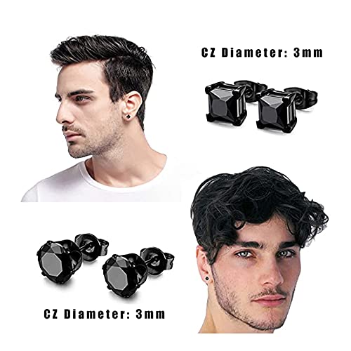 Yellow Chimes Stud Earrings for Men Combo of 3 Pairs Stainless Steel Black Crystal Studs Earrings Combo for Men and Women