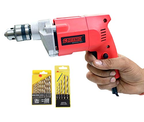 Cheston 10mm Powerful Drill Machine for Wall, Metal, Wood Drilling (5 Wall and 13 HSS BITS Included)