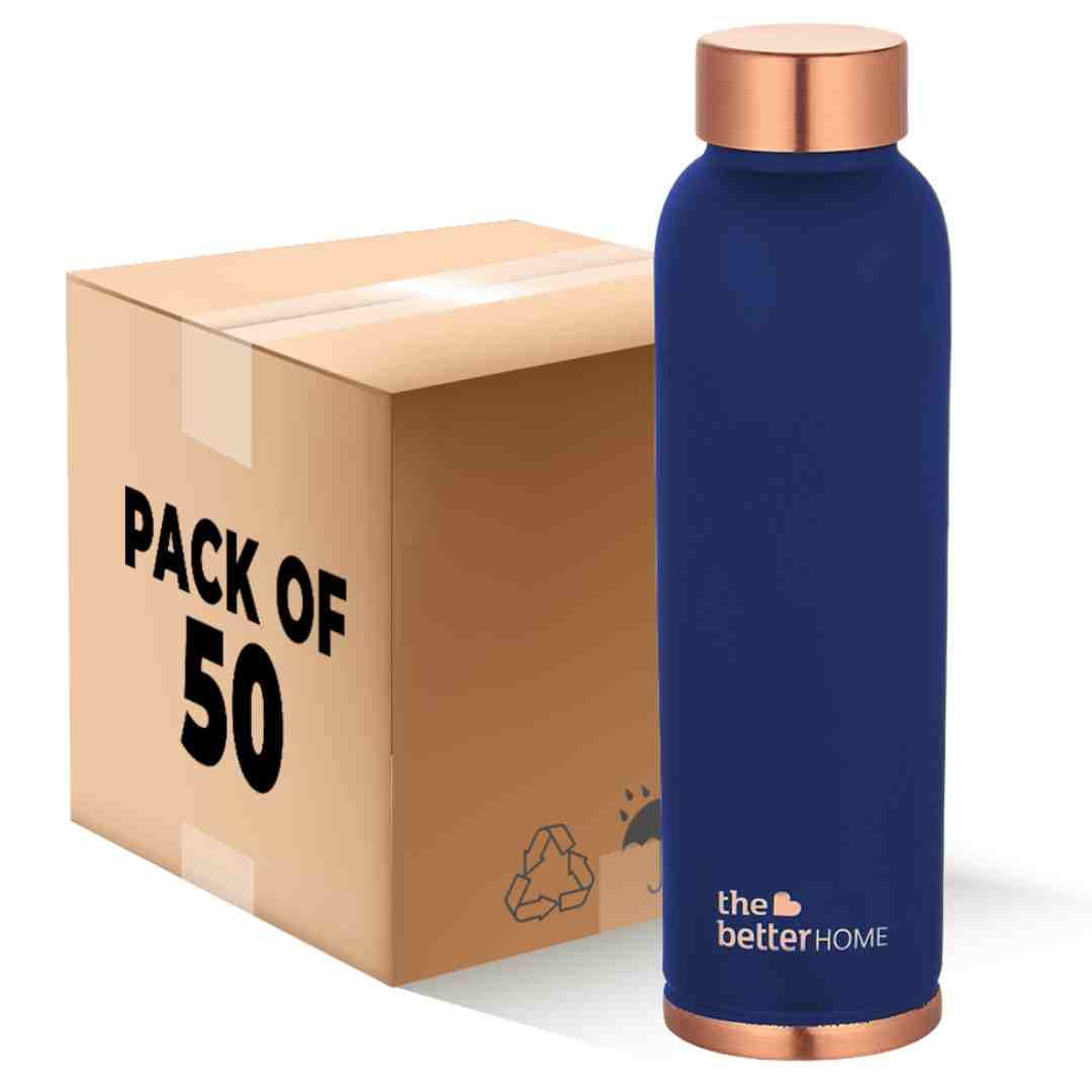 The Better Home 1000 Copper Water Bottle (900ml) | 100% Pure Copper Bottle | BPA Free & Non Toxic Water Bottle with Anti Oxidant Properties of Copper | Blue (Pack of 50)