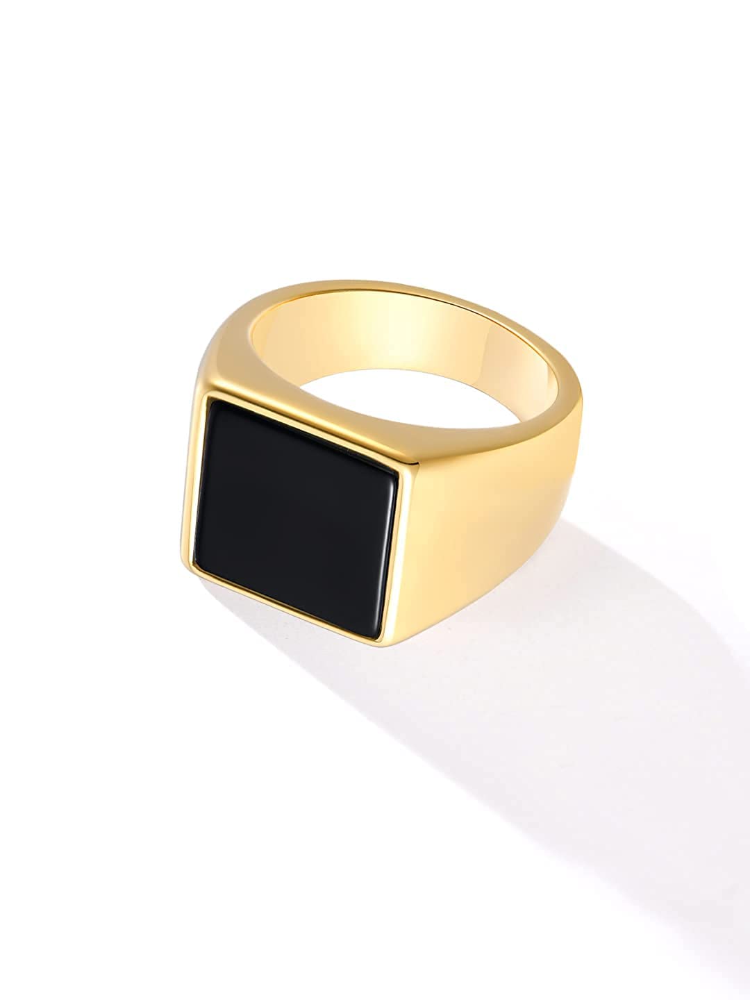 Yellow Chimes Rings for Men gold plated Black colored in Center Metal Stainless Steel Band Style Ring for men and Boys