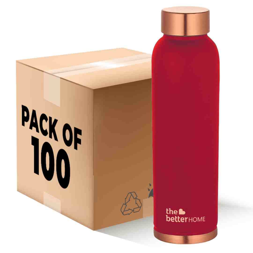 The Better Home 1000 Copper Water Bottle - 900ml | 100% Pure Copper Bottle | BPA Free & Non Toxic Water Bottle with Anti Oxidant Properties of Copper | Maroon (Pack of 100)