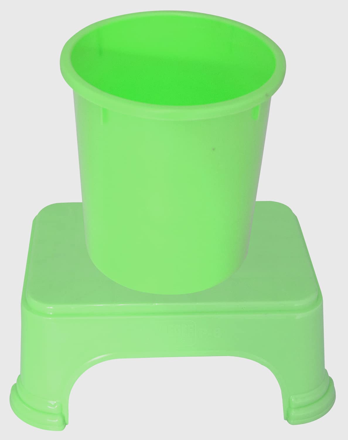 Kuber Industries 2 Pieces Plastic Bathroom Dustbin & Stool Set (Green)